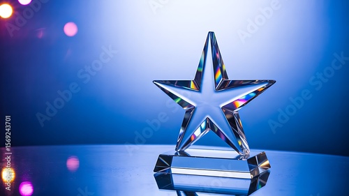 Wallpaper Mural crystal star trophy on reflective surface with glowing blue background
 Torontodigital.ca
