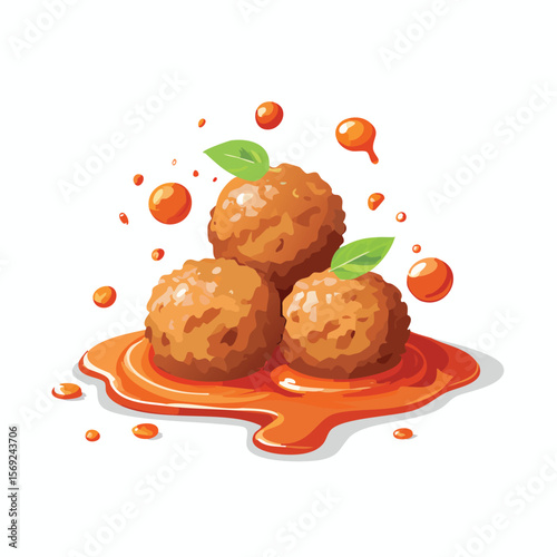 Meatballs with Sauce Splash creative isometric illustration with layered dimension and depth cues.