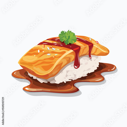 Chicken Teriyaki with Sauce Splash creative isometric illustration with layered dimension and depth cues.