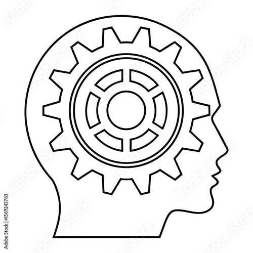 Human head with brain gears icon  with a 3D vector illustration of an engineering and technology business concept