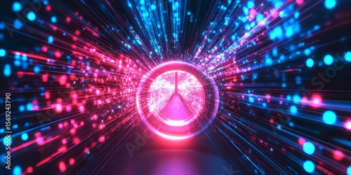 Futuristic Neon Tunnel with Data Streams and Sci-Fi Portal Design for Technology Projects