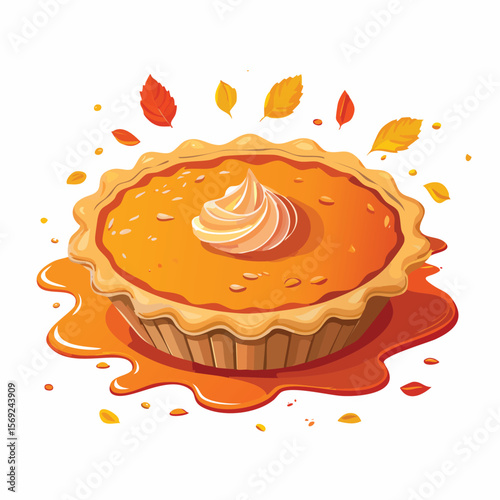 Pumpkin Pie with Sauce Splash creative isometric illustration with layered dimension and depth cues.