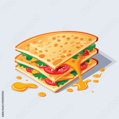 Chicken Quesadilla with Sauce Splash creative isometric illustration with layered dimension and depth cues.