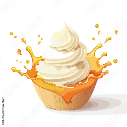 Vanilla Ice Cream with Sauce Splash creative isometric illustration with layered dimension and depth cues.