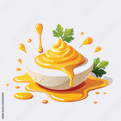 Deviled Eggs with Sauce Splash creative isometric illustration with layered dimension and depth cues.