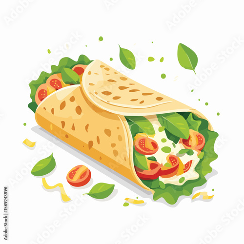 Caesar Wrap with Sauce Splash creative isometric illustration with layered dimension and depth cues.