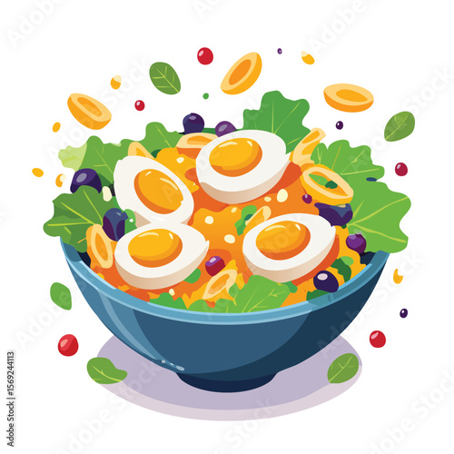 Egg Salad with Sauce Splash creative isometric illustration with layered dimension and depth cues.