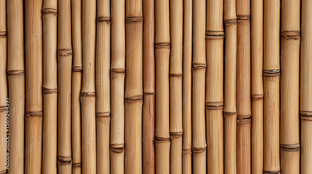 Fototapeta premium A close-up view of vertically arranged bamboo stalks forming a natural, textured pattern.