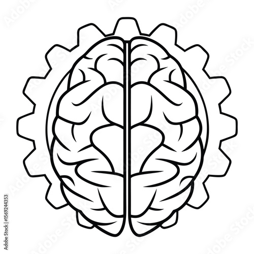 Conceptual vector illustration of human brain anatomy, depicting the cerebral organ with brain gears icon