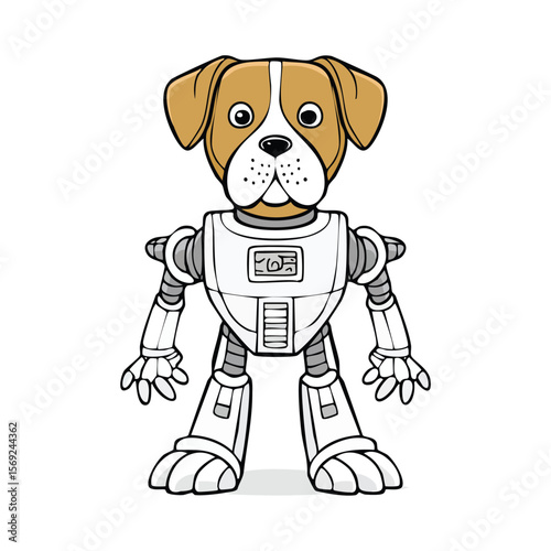 Boxer dog Robot vector illustration in hand-drawn sketch style with minimalist detail