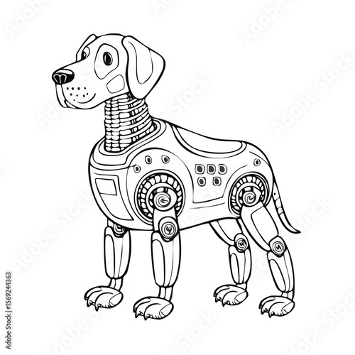 Great Dane Robot vector illustration in hand-drawn sketch style with minimalist detail
