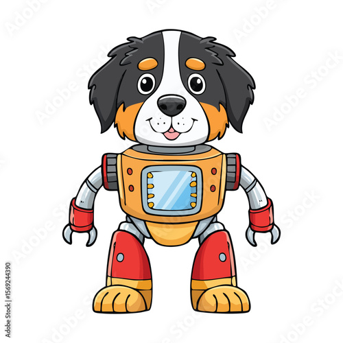 Bernese Mountain Dog Robot vector illustration in hand-drawn sketch style with minimalist detail