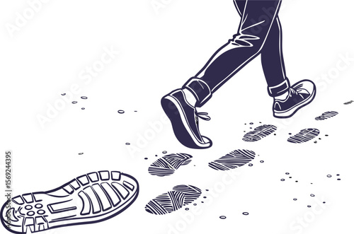 Human shoe prints. Illustration on transparent background.footprint, person, illustration, human, outline, print, step, transparent, walking, cut-out, foot, shoe, isolated, black, footpath, vector,