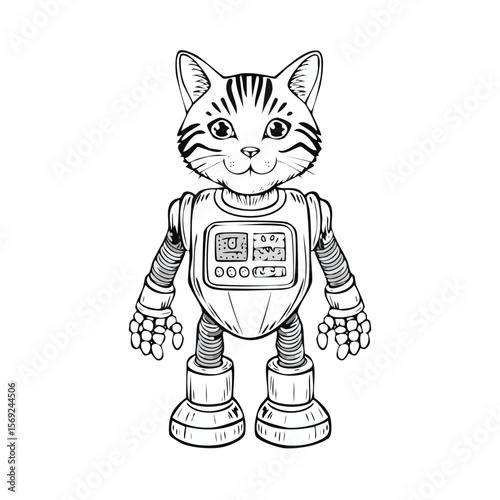 American Shorthair Robot vector illustration in hand-drawn sketch style with minimalist detail