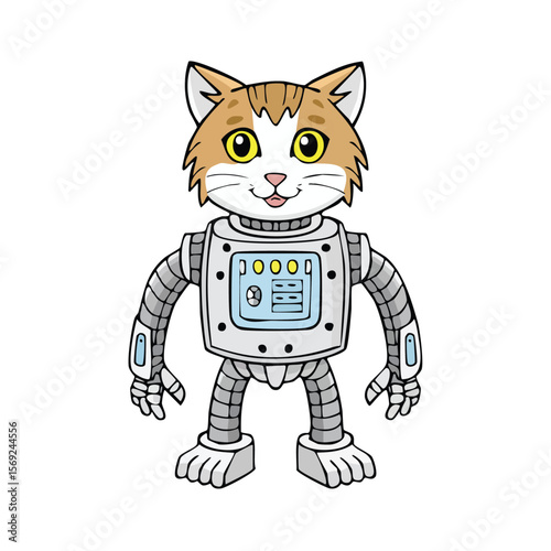 Norwegian Forest Cat Robot vector illustration in hand-drawn sketch style with minimalist detail