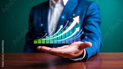 Wallpaper Mural businessman holding colorful growth chart with rising arrows and glowing lines
 Torontodigital.ca