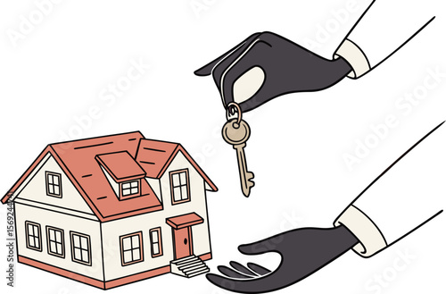 hand in a white shirt holding a small house and a key.agent, apartment, assurance, conservation, construct, development, finance, hold, housing, human, investment, loan, mortgage, palm, property, 
