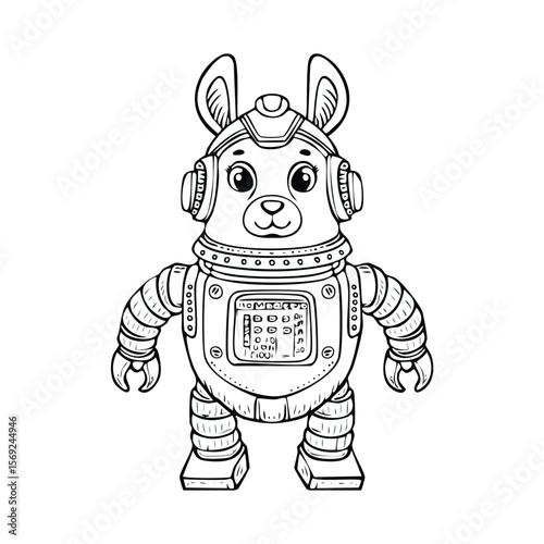 Alpaca Robot vector illustration in hand-drawn sketch style with minimalist detail