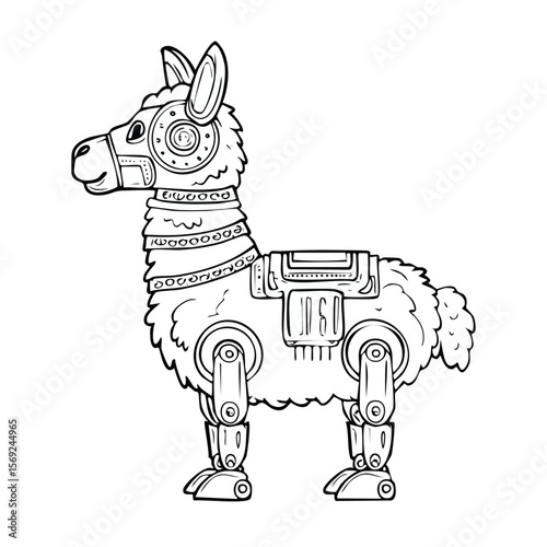 Llama Robot vector illustration in hand-drawn sketch style with minimalist detail