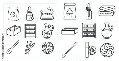 Set of objects that are related to personal care and hygiene. The objects include a toothbrush, a bottle of glycerin, a bottle of soap, a bottle of lotion, a bottle of shampoo