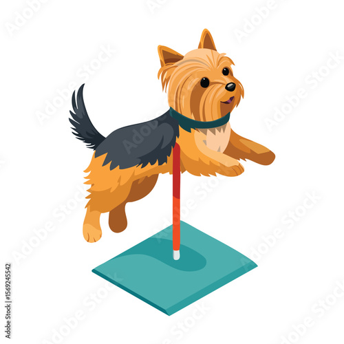 Yorkshire Terrier jump isometric vector illustration with clean geometry and modern design