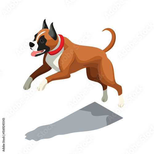 Boxer dog jump isometric vector illustration with clean geometry and modern design