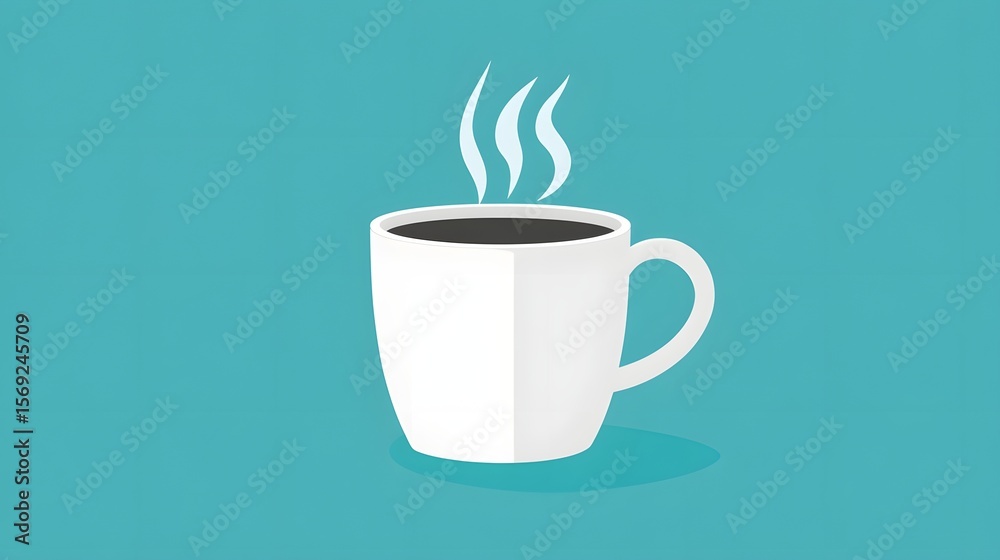 Obraz premium Digital illustration of a white mug filled with black coffee, emitting steam.
