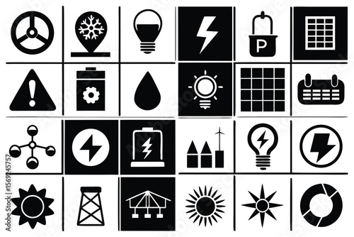 Collection of icons representing energy technology and environment