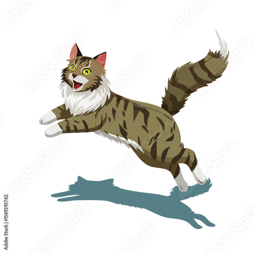 Norwegian Forest Cat jump isometric vector illustration with clean geometry and modern design