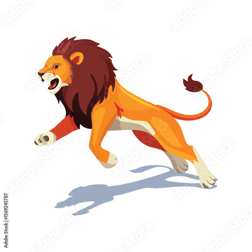 Lion jump isometric vector illustration with clean geometry and modern design