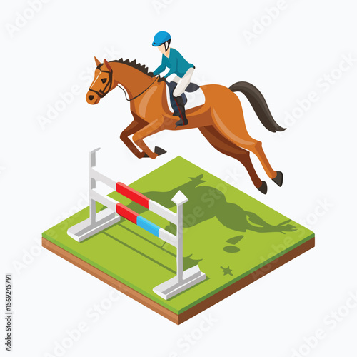 Horse jump isometric vector illustration with clean geometry and modern design