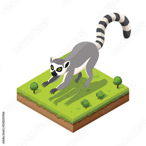 Lemur jump isometric vector illustration with clean geometry and modern design