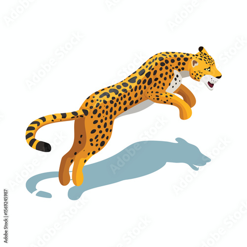 Leopard jump isometric vector illustration with clean geometry and modern design