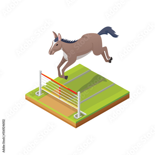 Mule jump isometric vector illustration with clean geometry and modern design