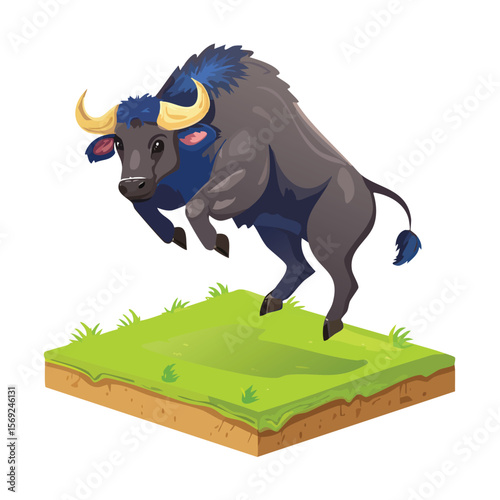 Buffalo jump isometric vector illustration with clean geometry and modern design