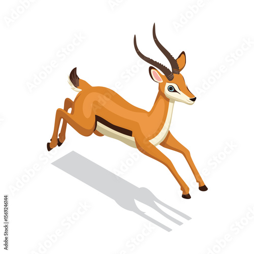 Impala jump isometric vector illustration with clean geometry and modern design