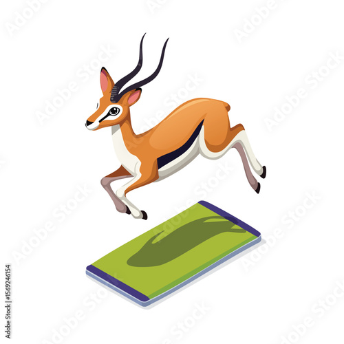Gazelle jump isometric vector illustration with clean geometry and modern design