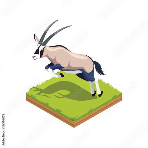 Oryx jump isometric vector illustration with clean geometry and modern design