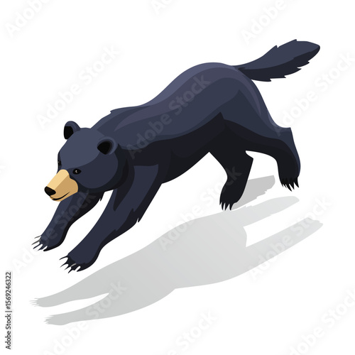 Black Bear jump isometric vector illustration with clean geometry and modern design