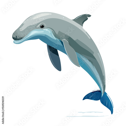 Dugong jump isometric vector illustration with clean geometry and modern design