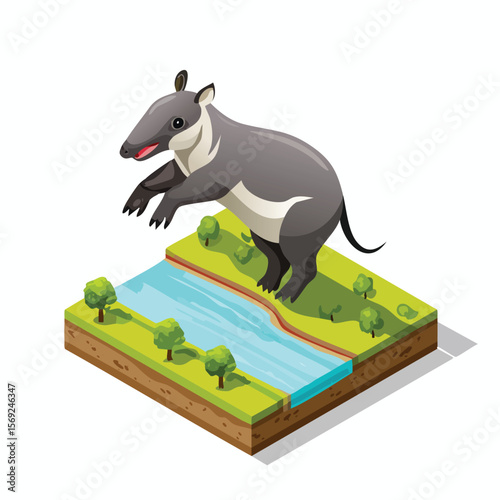 Tapir jump isometric vector illustration with clean geometry and modern design