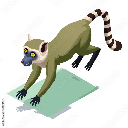 Aye-aye jump isometric vector illustration with clean geometry and modern design