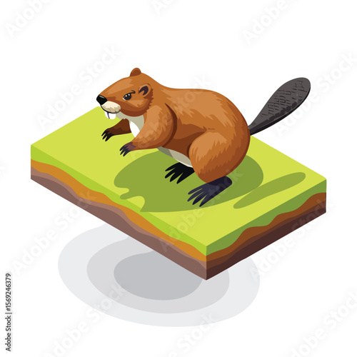 Beaver jump isometric vector illustration with clean geometry and modern design