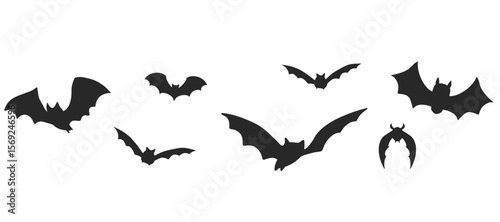 Flying bat silhouette row as Halloween border. Isolated vector element in retro style. Great for frames, corner decor, or holiday banners.