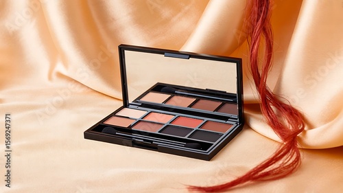 Wallpaper Mural eyeshadow palette with mirror on soft silk fabric and makeup brush
 Torontodigital.ca