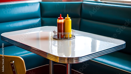 Wallpaper Mural classic diner table with ketchup and mustard bottles on bright surface
 Torontodigital.ca