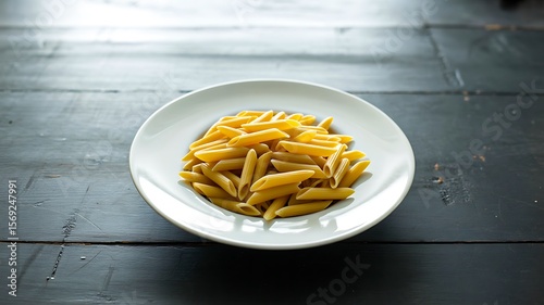 Wallpaper Mural plate of uncooked penne pasta on dark wooden table with natural lighting
 Torontodigital.ca