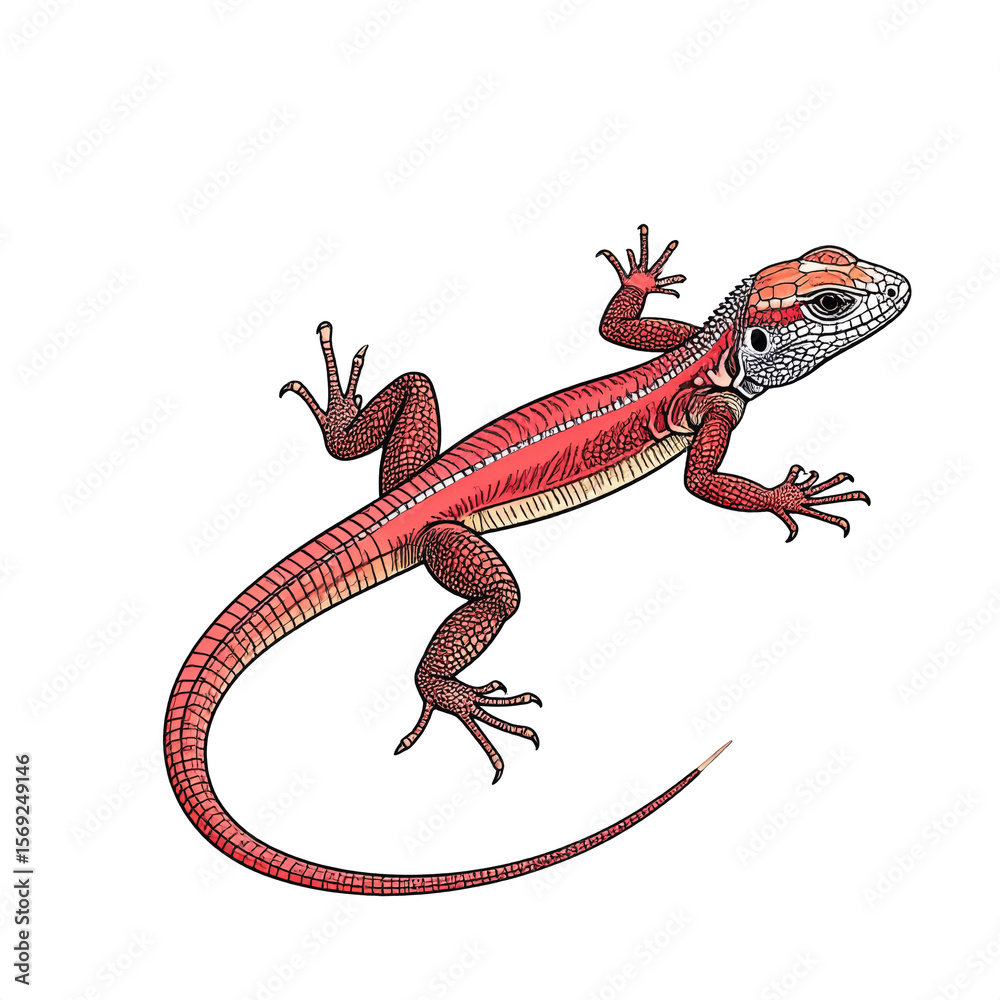 Fototapeta premium Red Lizard Illustration on Transparent Background