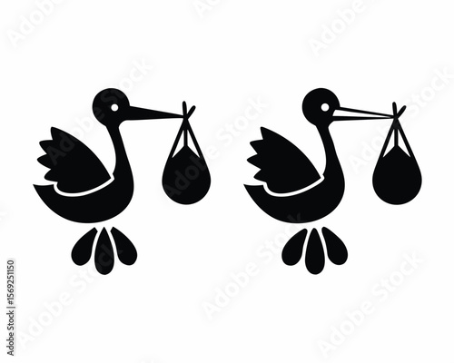 Stork and Newborn icon silhouette vector illustration