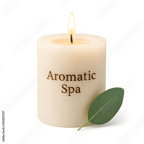 Elegant Aromatic Spa Candle with Leaf for Relaxation or Decor